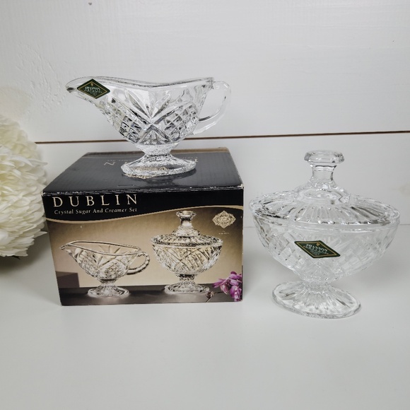 Godinger Dublin Shannon Crystal Sugar Bowl and Creamer Set- Classic - Picture 1 of 10
